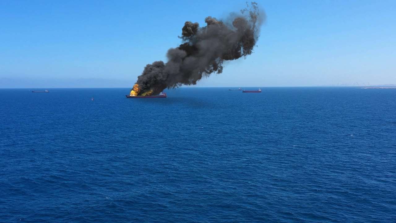 Horiaci ropný tanker po útoku v Ománskom zálive