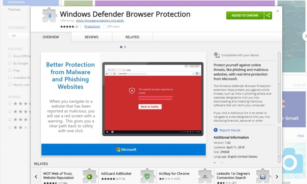 Windows defender pre google chorme