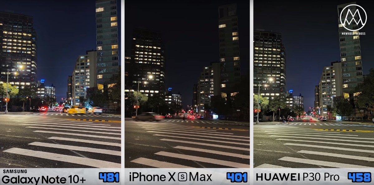 Samsung Galaxy Note 10 plus vs iPhone Xs vs Huawei P30 Pro_11_nocne svetlo