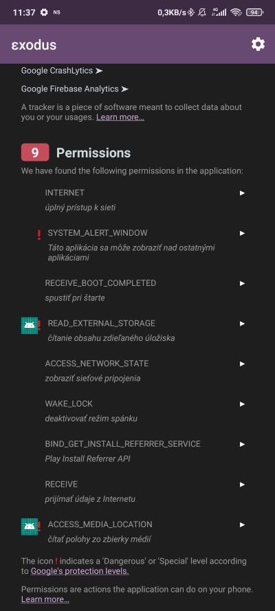 Exodus_analyza opravneni Android aplikacie_4
