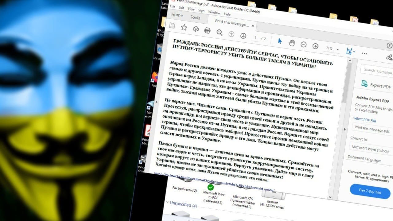 hackeri z anonymous hackli tlaciarne napriec Ruskom