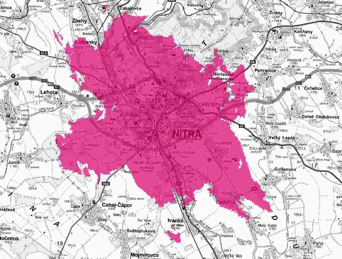Mapa pokrytia 5G_Nitra a okolie