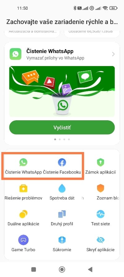 čistenie Xiaomi Facebook Whatsapp