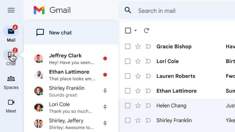 novy vzhlad gmailu chat
