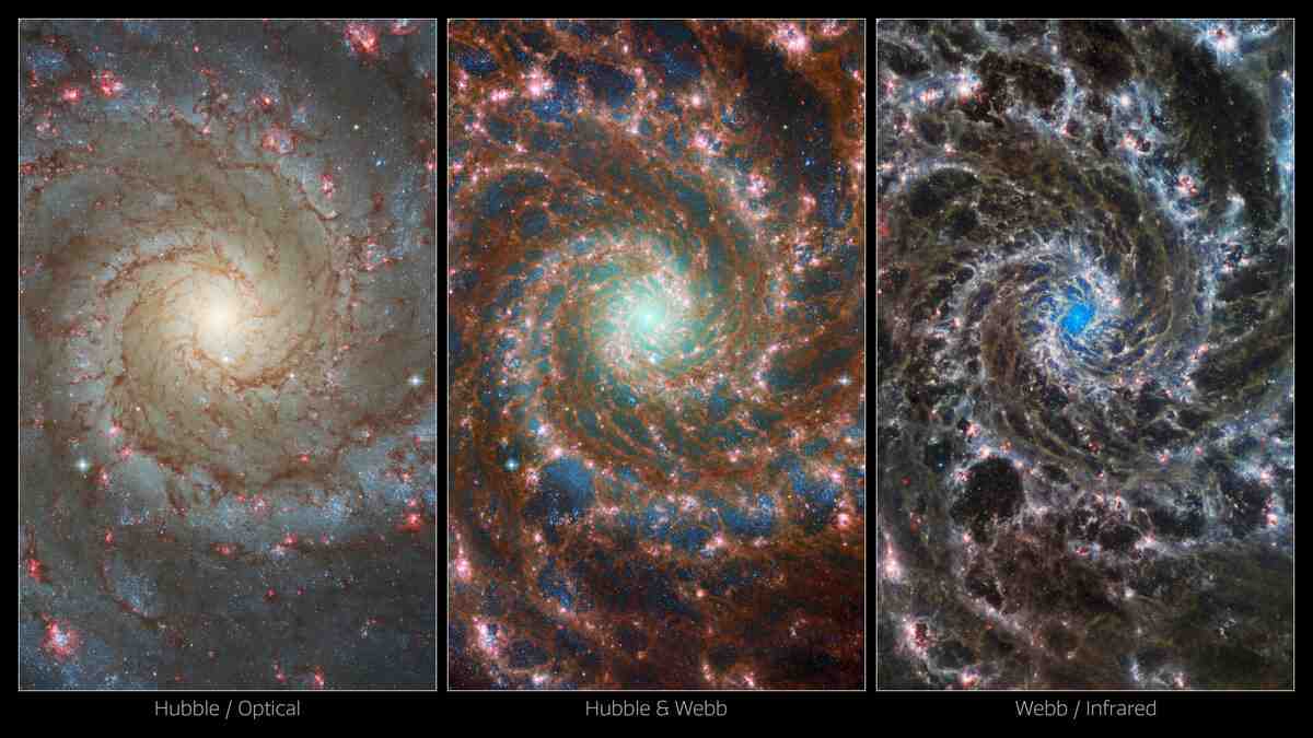fantomova galaxia zachytena roznymi teleskopmi