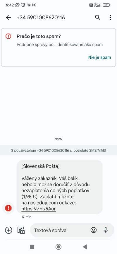 Podvodna SMS colny poplatok_slovenska posta