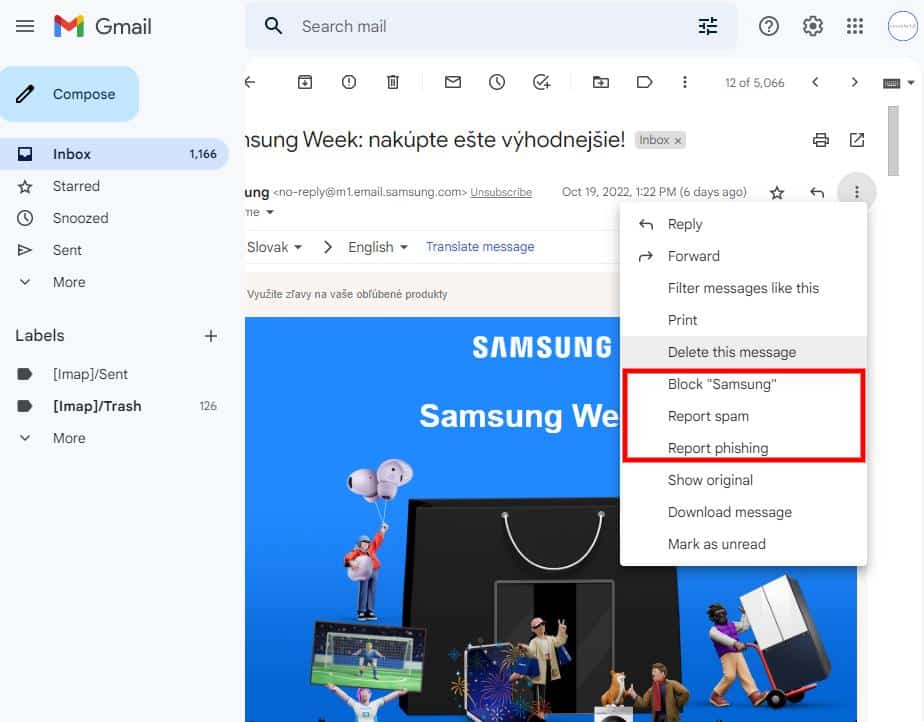 spam nahlasenie emailu