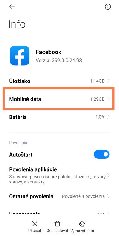 Označenie mobilné data Android
