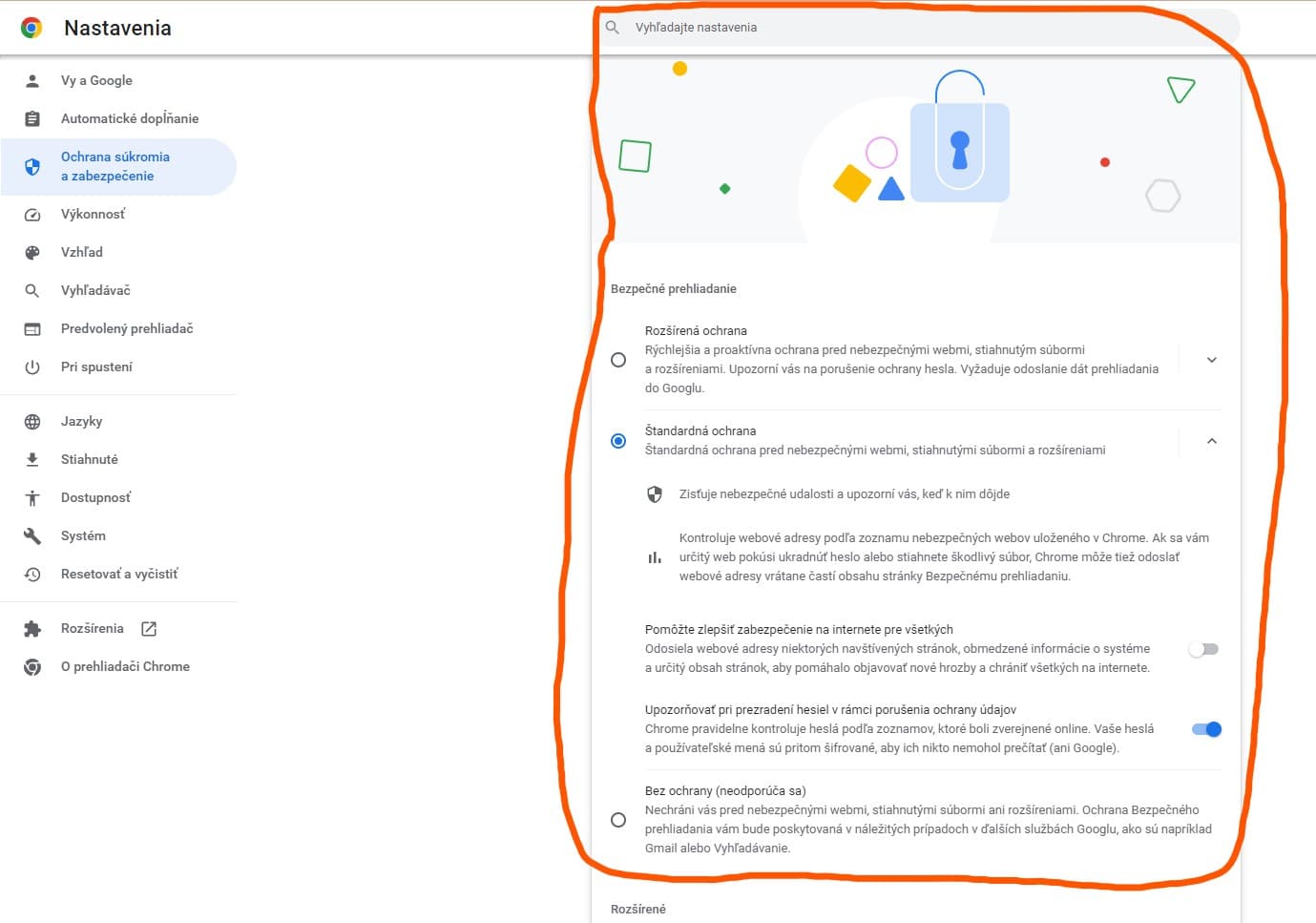 Výber Bezpečnosti Google Chrome