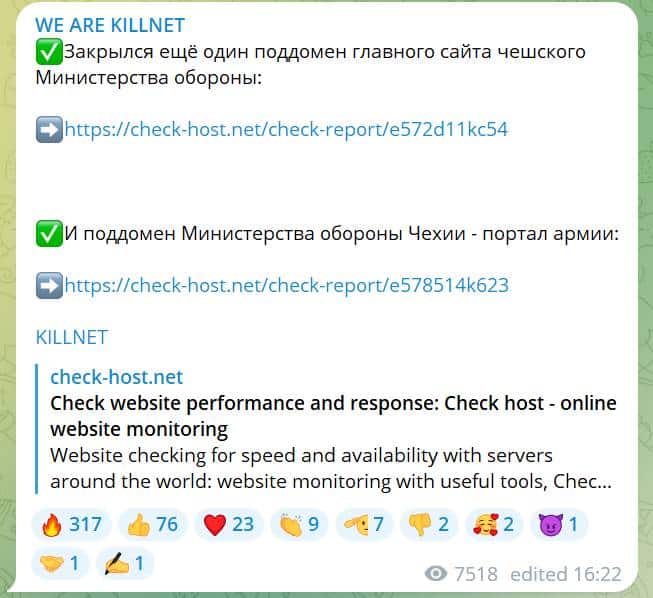 WE ARE KILL NET_Telegram prispevok utoky na Cesko