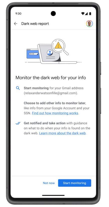Dark web monitor Google 1
