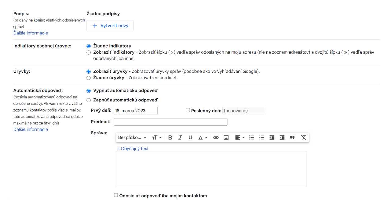 Gmail kontrola podpisu a automatickej odpovede