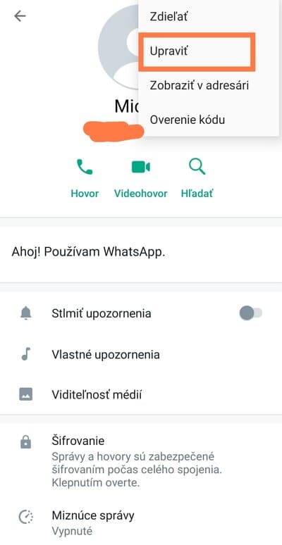Možnosť upraviť WhatsApp
