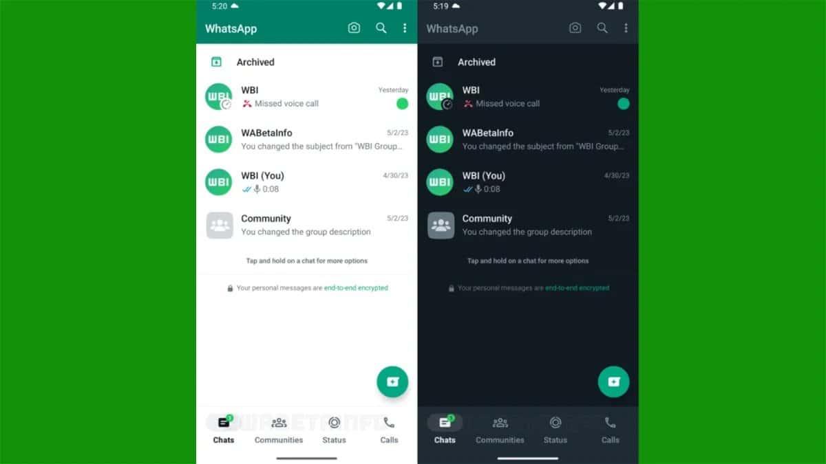 WhatsApp nový dizajn Android