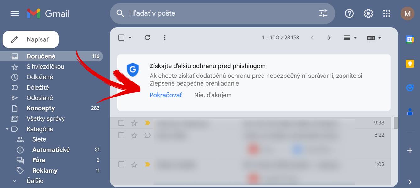 upozornenie gmail na ochranu proti phishingu