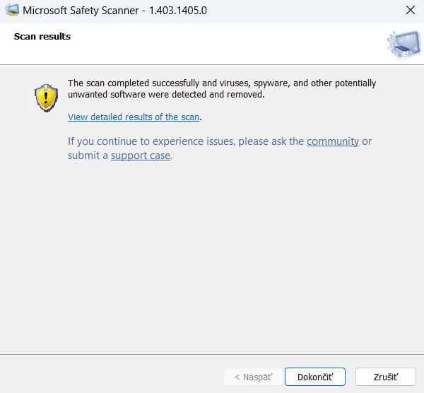 Microsoft Sagety Scanner_odhalenie virusu