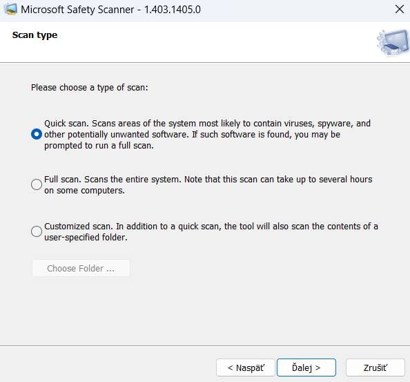 Microsoft Sagety Scanner_typ skenovania