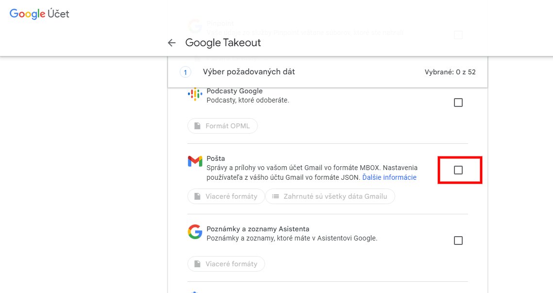 Google Takeout pošta