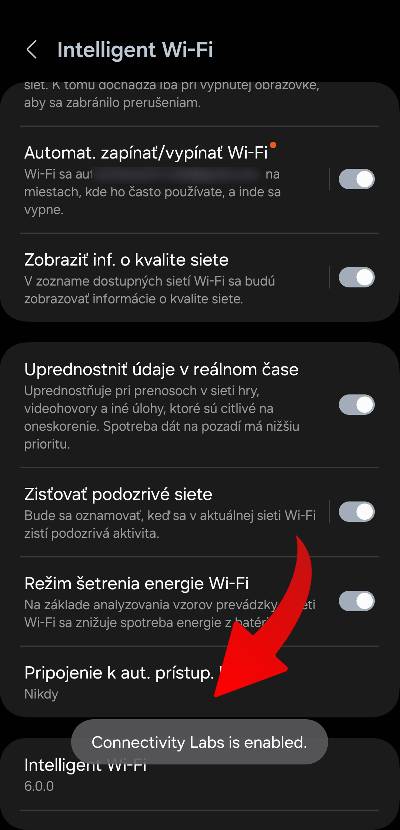 skryte Wi-Fi menu ako aktivovat