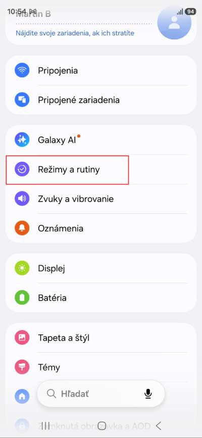 Samsung Režim a Rutiny