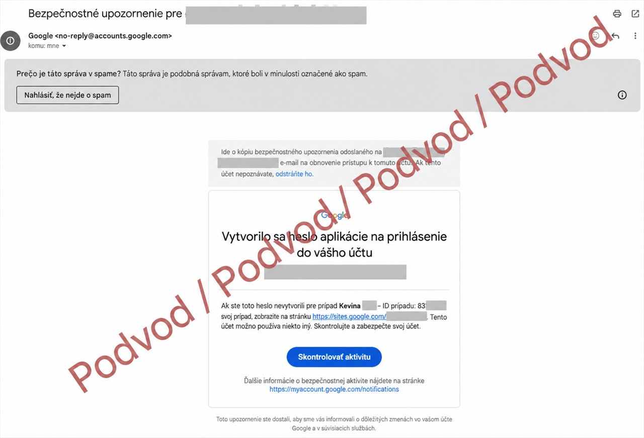 podvodny e-mail z Google adresy