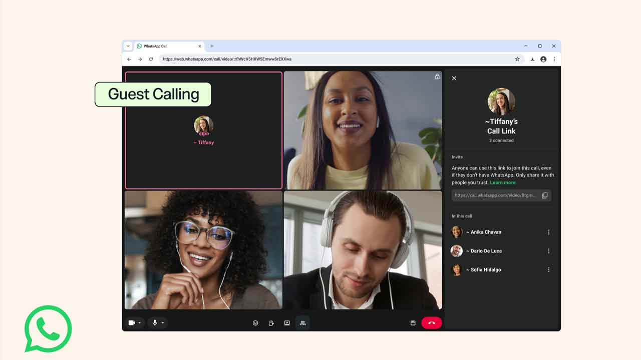 Funkcia WhatsApp Guest Calling umožňujúca hosťom pripojiť sa k hovoru bez účtu