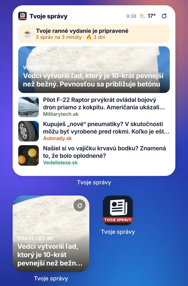 Widget Tvoje správy na ploche iPhonu