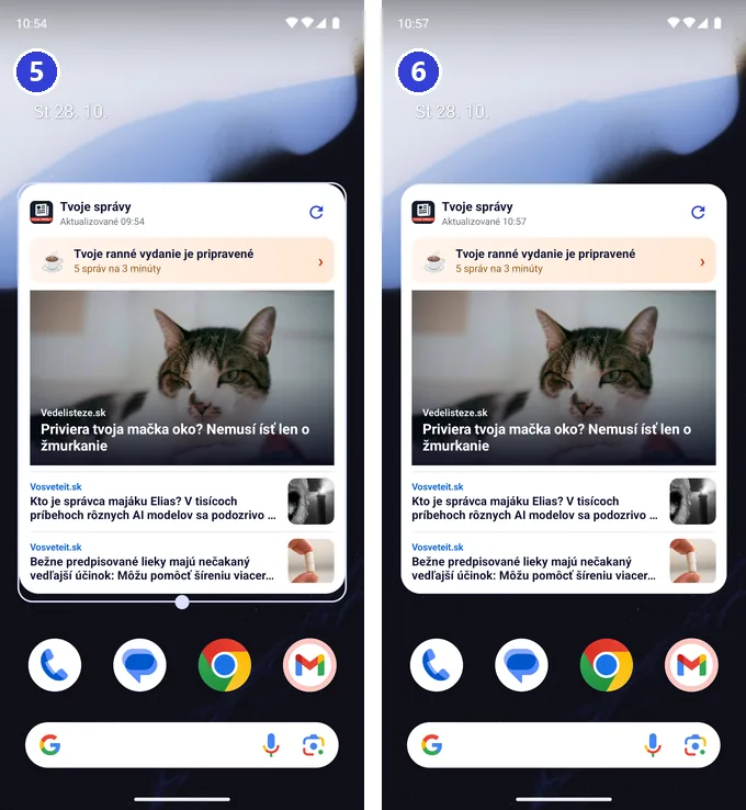 Zmena veľkosti widgetu Tvoje správy na ploche Androidu