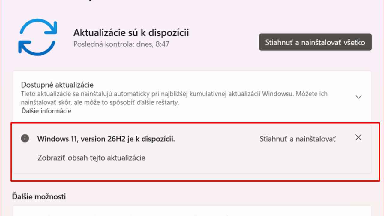Windows Update s ponukou aktualizácie počítača na novšiu verziu Windows 11