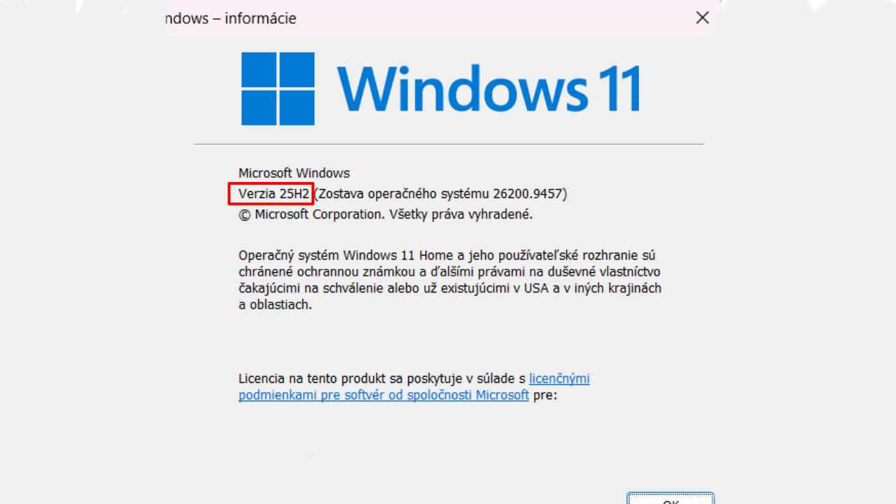 Okno winver vo Windows 11 s informáciou o nainštalovanej verzii systému